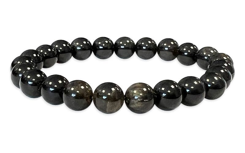 Pulsera de perlas Obsidiana negra dorada A 8 mm