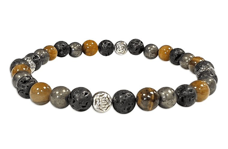 Pulsera de Ojo de tigre, pirita, Piedra de Lava & Charms A de 6mm