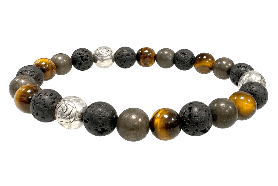 Pulsera de Ojo de tigre, pirita, Piedra de Lava & Charms A de 8mm