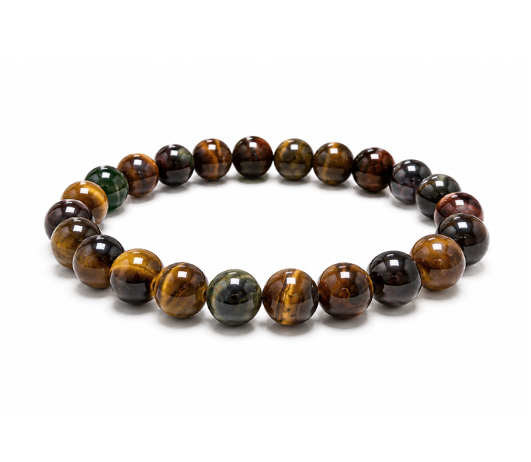 Pulsera de Ojo de Tigre Multicolor A con Cuentas de 8mm