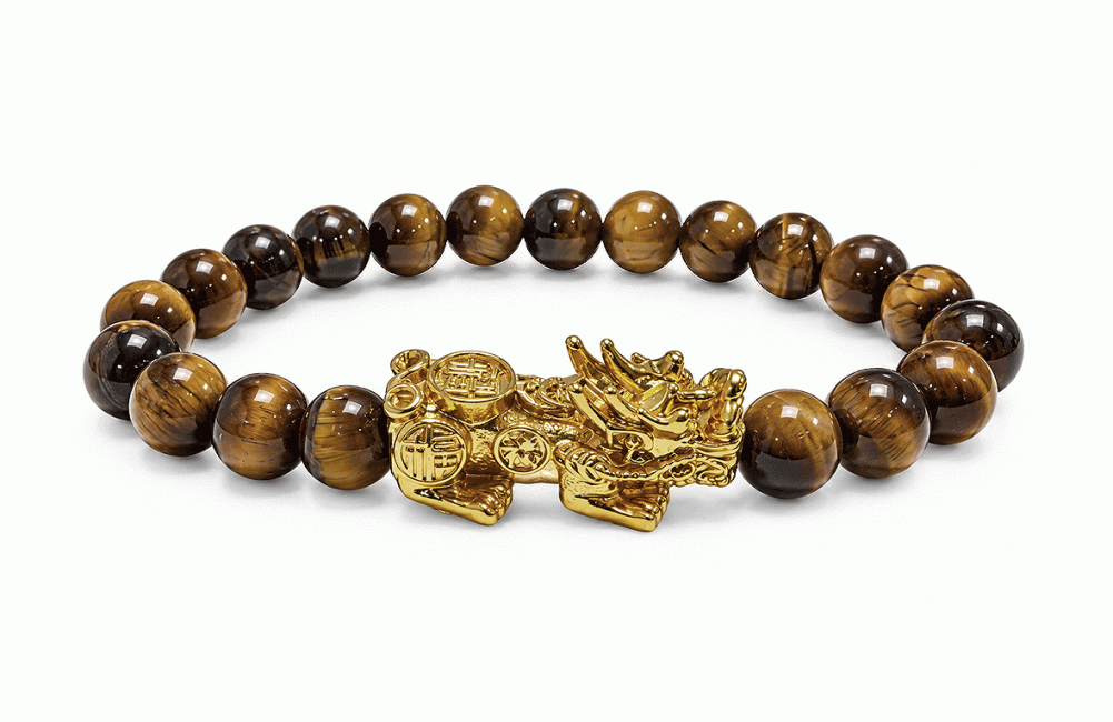 incienso en Pulsera de Ojo de Tigre A con Pixiu Dorado y Cuentas Redondas de 8 mm