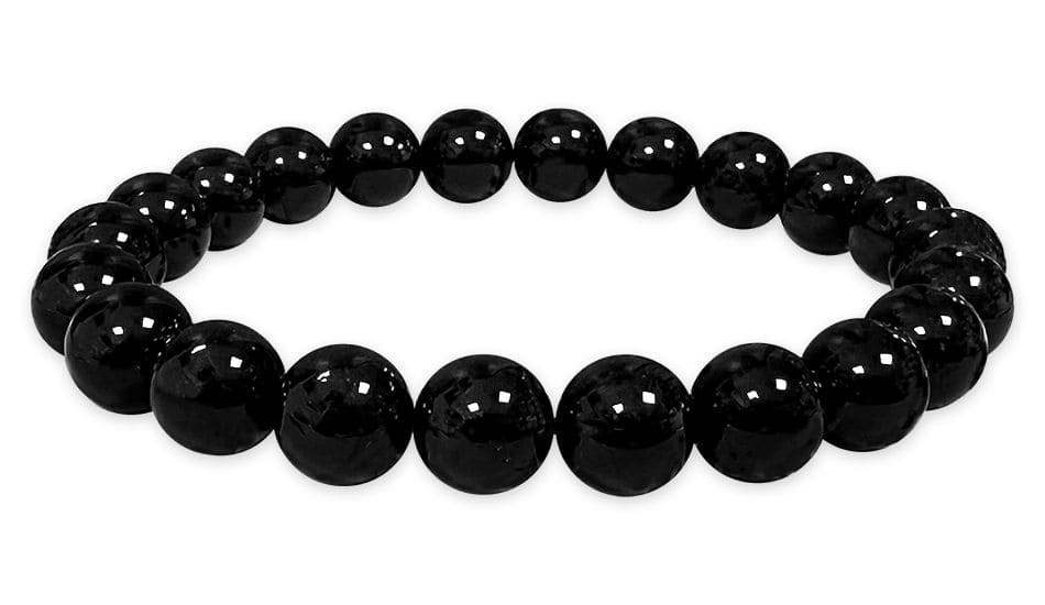 Pulsera de turmalina negra A con cuentas de 8mm.