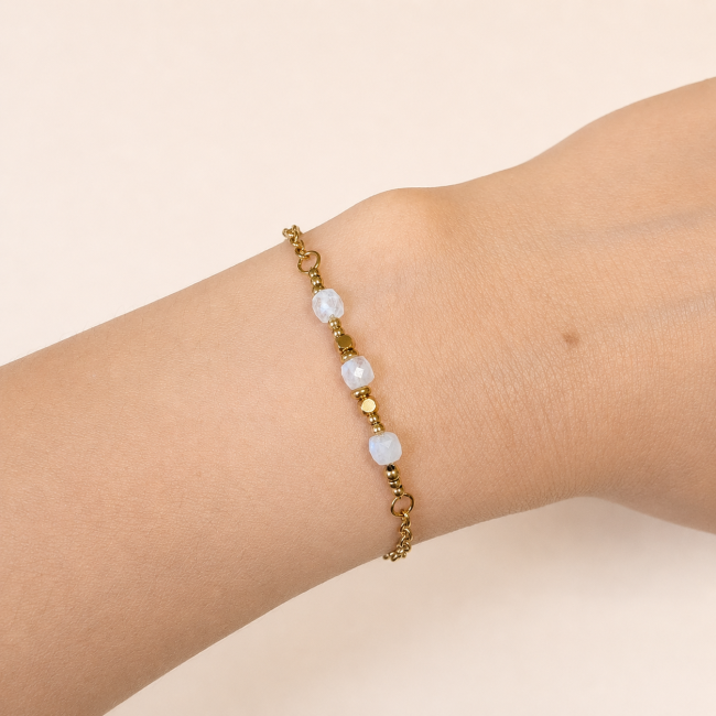incienso en Pulsera de la Suerte de Piedra Luna Blanca AA – Cuentas Cuadradas Facetadas