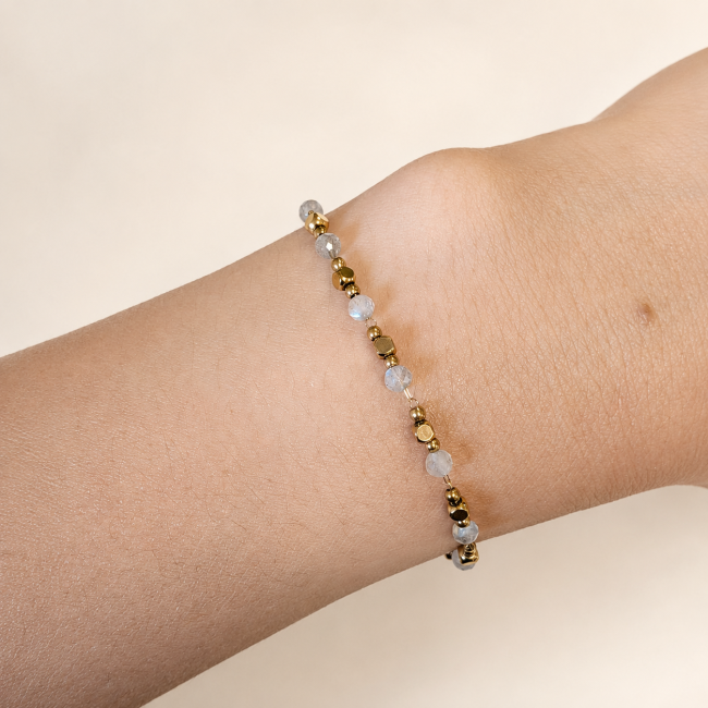 incienso en Pulsera energética de labradorita AA – Cuentas doradas