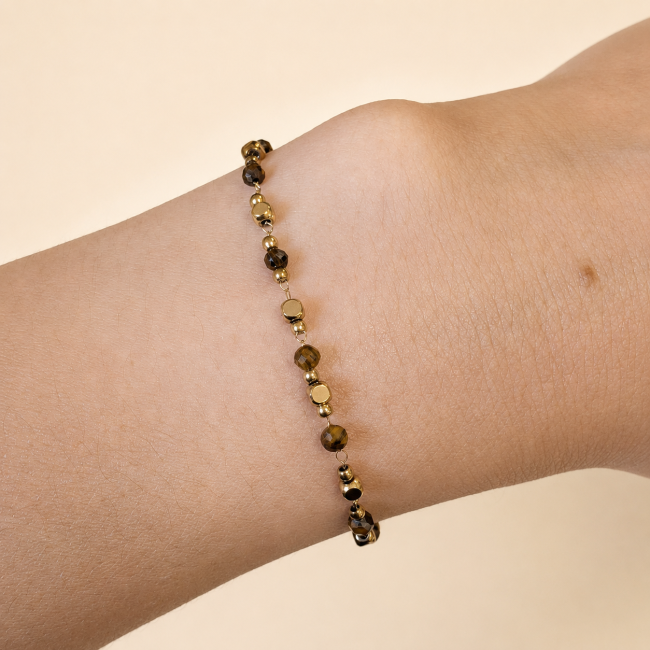 incienso en Pulsera Energía de Ojo de Tigre A – Cuentas Doradas