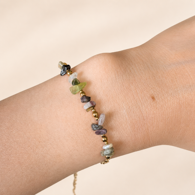 incienso en Pulsera Energía de Turmalina Multicolor A – Fragmentos de Piedra