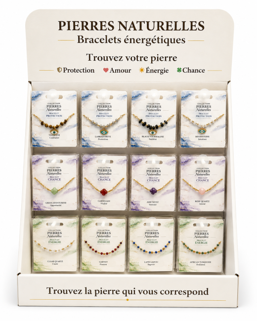incienso en Soporte expositor para pulseras de piedra natural y acero inoxidable – 48 pulseras