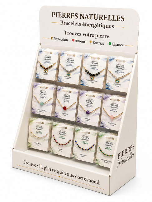 incienso en Soporte expositor para pulseras de piedra natural y acero inoxidable – 48 pulseras|es