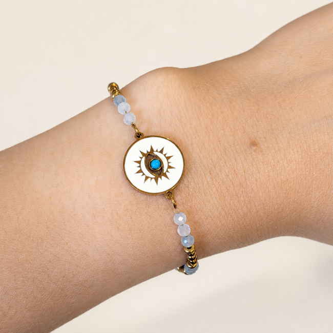 incienso en Pulsera de Protección de Aguamarina AA – Medallón Ojo Protector