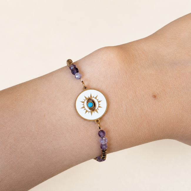 incienso en Pulsera de Protección de Amatista A+ – Medallón Ojo Protector