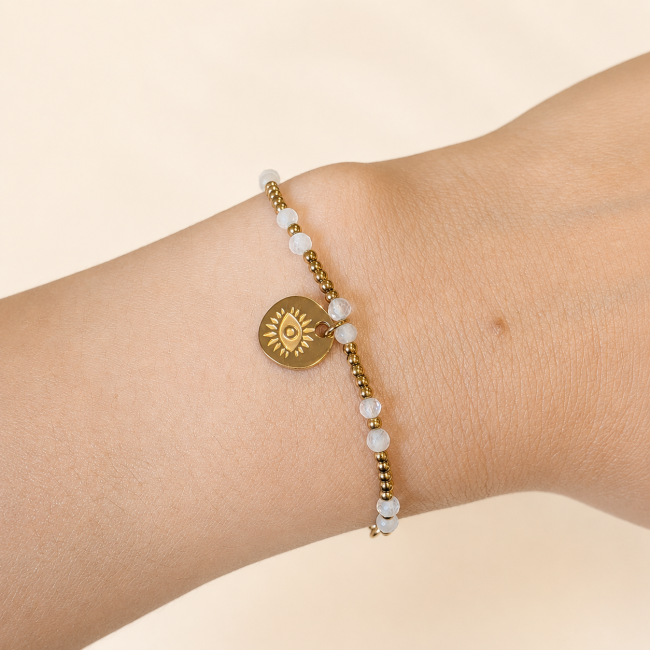 incienso en Pulsera protectora de piedra lunar blanca AA – Protección ocular