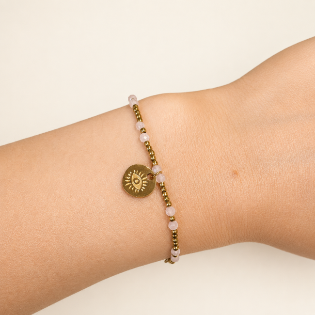 incienso en Pulsera de Protección de Cuarzo Rosa A – Ojo Protector