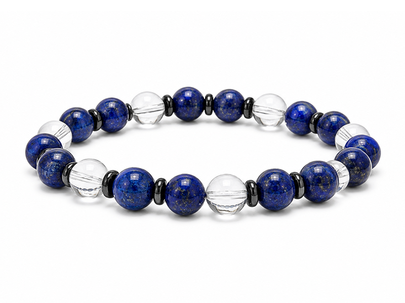 Pulsera de Cristal de Roca y Lapislázuli AA cuentas 8mm