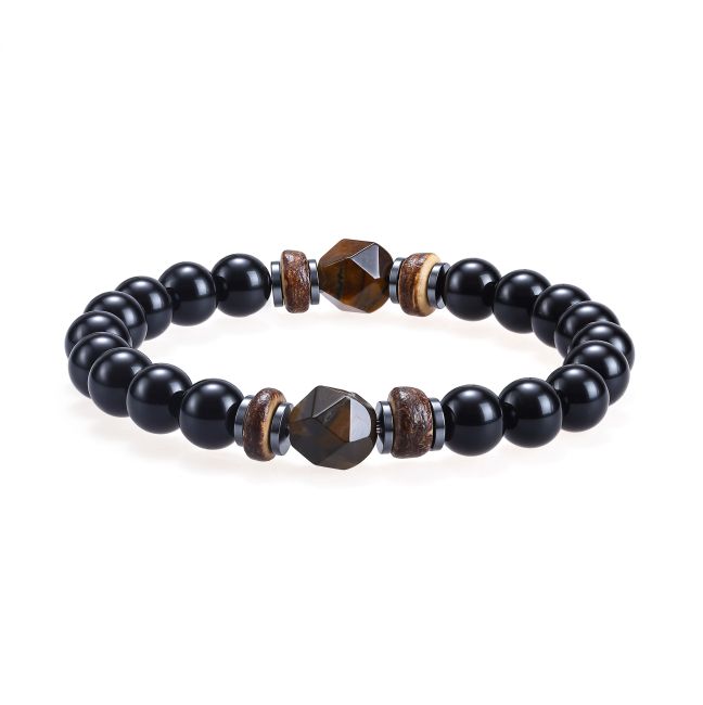 Pulsera de ónix negro con cuentas de ojo de tigre de 8 mm