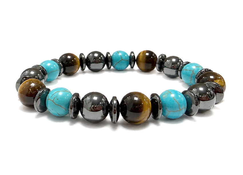 incienso en Pulsera de Ojo de Tigre, Ónix Negro y Turquénita A cuentas 10mm