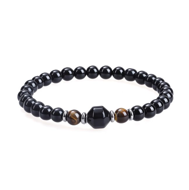 Pulsera de ojo de tigre con cuentas de ónix negro de 8 mm
