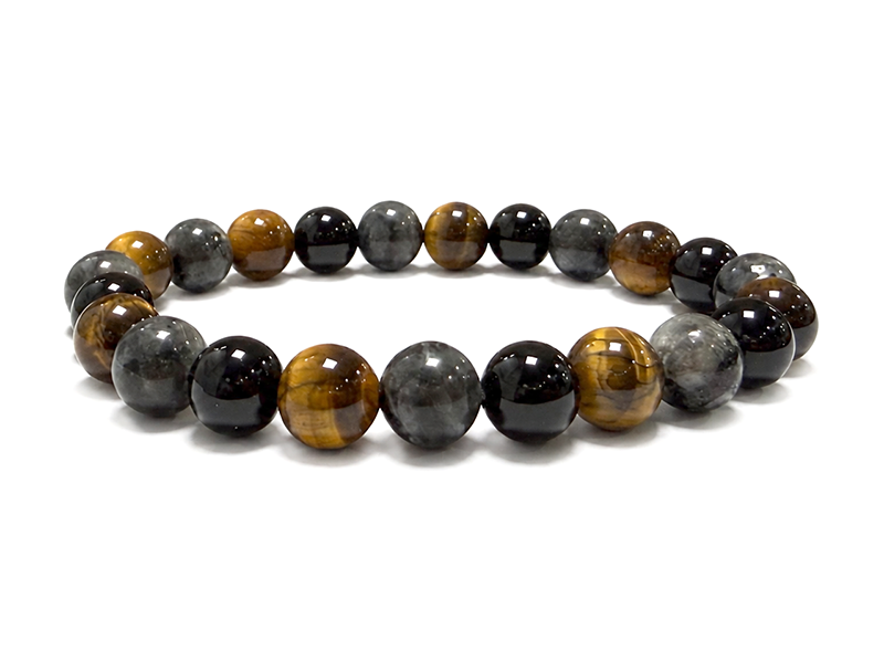 incienso en Pulsera de Larvikita, Ojo de Tigre y Ónix Negro A cuentas 8mm