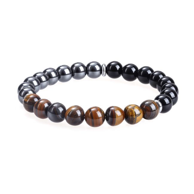 Pulsera de ojo de tigre, hematita y ónix negro, cuentas de 8 mm