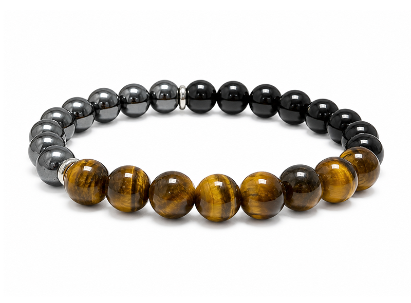 Pulsera de Ojo de Tigre, Hematita y Ónix Negro A cuentas 8mm