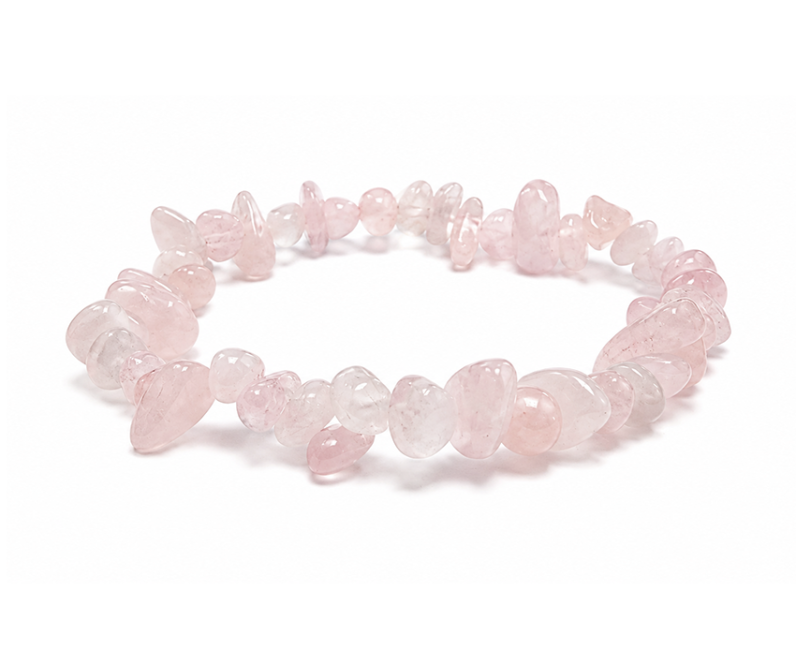 Pulsera Chips de Cuarzo Rosa AB 5-8mm