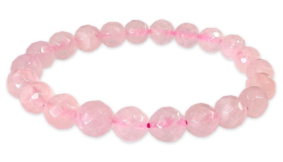 Pulsera Cuarzo Rosa Perlas Facetadas A 8mm