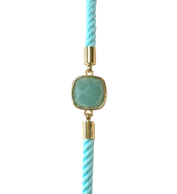 Pulsera De Cuerda De Latón Con Amazonita Cuadrada Facetada 11mm