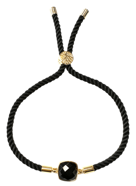 Pulsera De Cuerda De Latón Obsidiana Negra Cuadrada Facetada 11mm