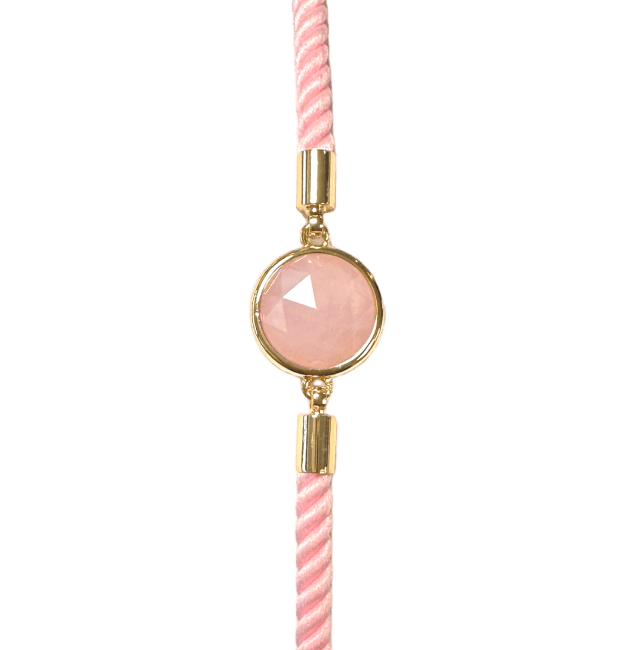 Pulsera De Cuerda De Latón De Cuarzo Rosa Redonda Facetada 12mm