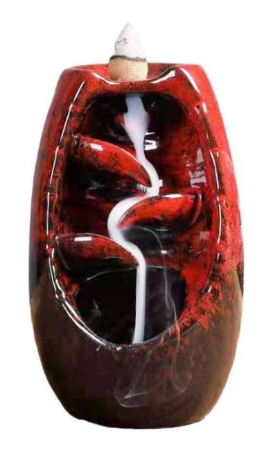 Porta Incienso de Reflujo de Cerámica Roja Cascada de Hojas 13cm