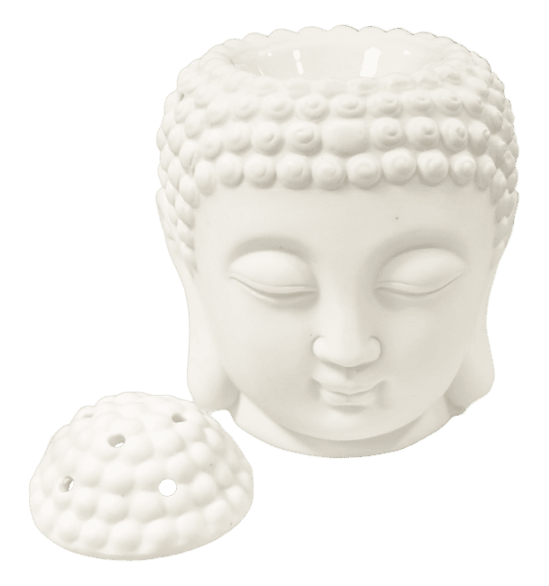 incienso en Quemador de Aceite Cerámico Cabeza de Buda Blanco 14cm|es