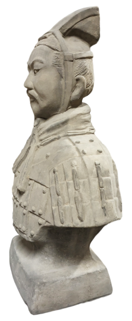 Estatua de busto de guerrero negro con armadura de terracota 50 cm