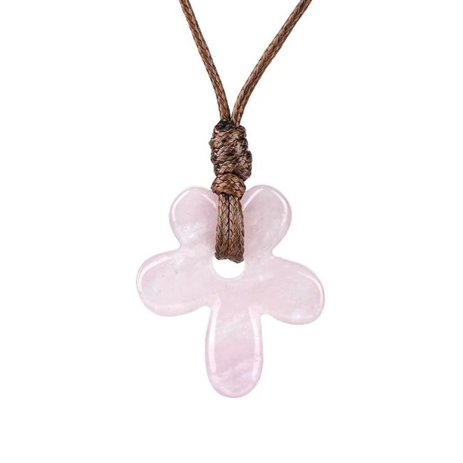 incienso en Collar con colgante de flor de cuarzo rosa
