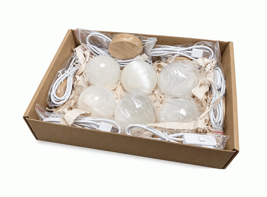 incienso en Lote de 6 Esferas de Selenita de 6 cm con Bases LED Multicolor USB
