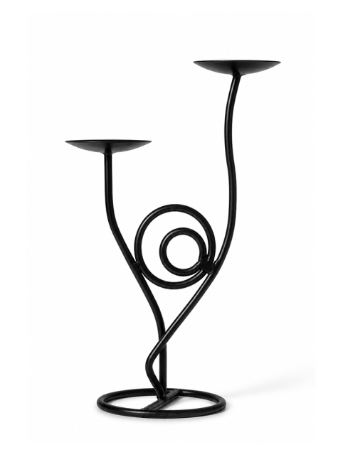 incienso en Portavelas Doble de Metal Negro Trenzado 28cm