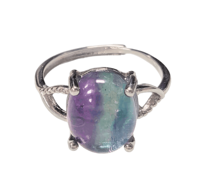 Anillo AA de Fluorita ajustable de cobre blanco ovalado