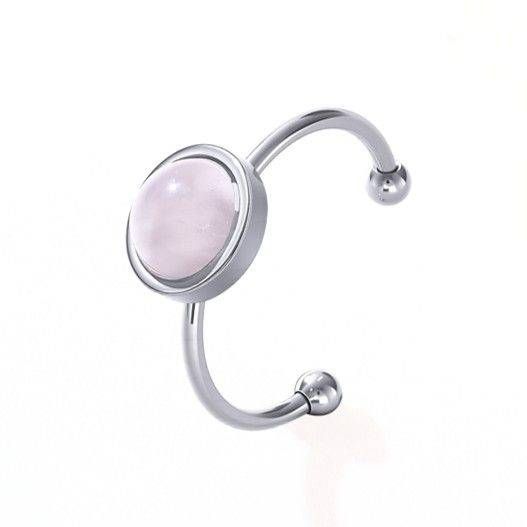Anillo de Cuarzo Rosa – Acero Inoxidable Plateado