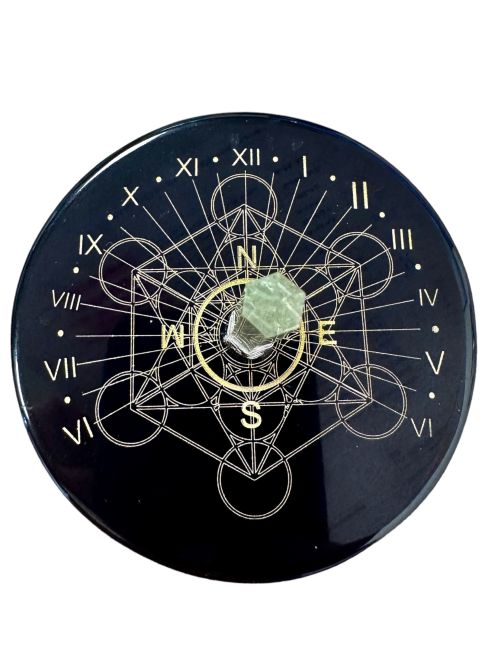 Placa Metatron de ónix negro con cristal de roca 8cm