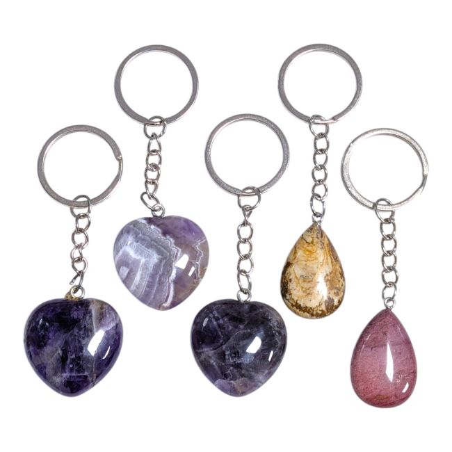 incienso en Juego de 5 llaveros de piedra natural – Corazones y gotas