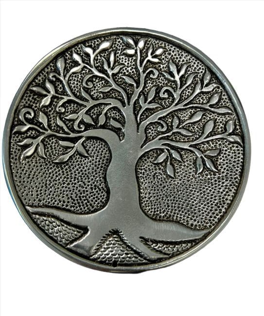 Porta-incienso redondo metal blanco Alivio Arbol de la vida 12,5cm