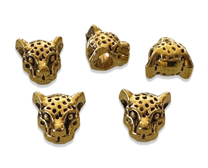Dije espaciador con cabeza de leopardo dorado 9 mm x 30