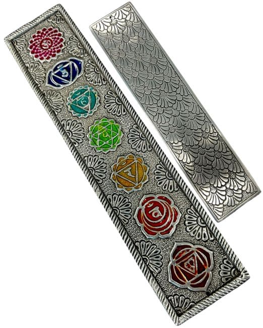 Porta incienso metal blanco 7 Chakras 27cm