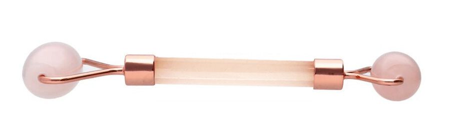 Masajeador de cuarzo rosa con doble rodillo