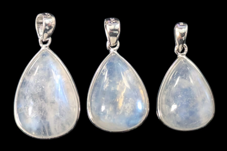 incienso en Colgante Plata 925 Piedra Luna Blanca AAA 3 Piezas 5.43g