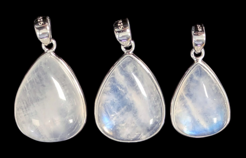 incienso en Colgante Plata 925 Piedra Luna Blanca AAA 3 Piezas 5.33g