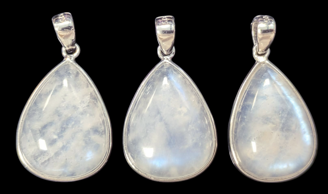incienso en Colgante de plata 925 con piedra lunar blanca AAA, 3 piezas, 5,5 g