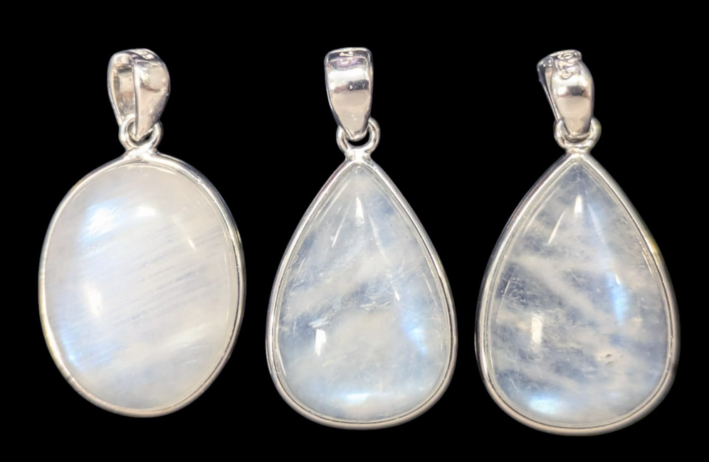 incienso en Colgante de plata 925 con piedra lunar blanca AAA, 3 piezas, 5,04 g
