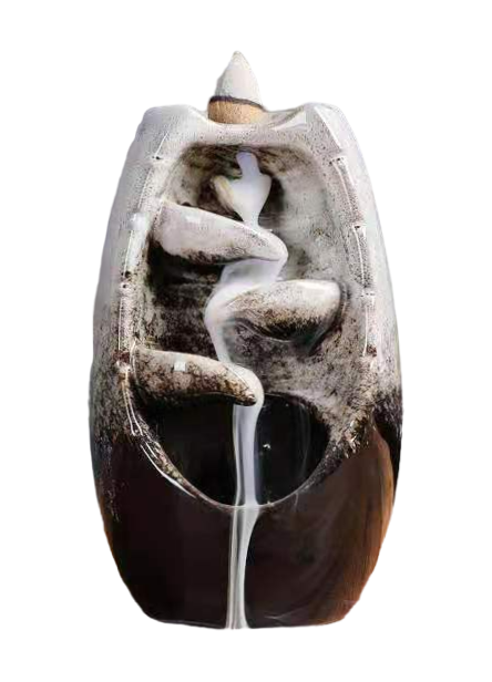 Porta Incienso Backflow Cascada de Hojas de Cerámica Beige 13cm