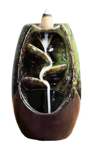 Porta Incienso de Reflujo de Cerámica Verde Cascada de Hojas 13cm