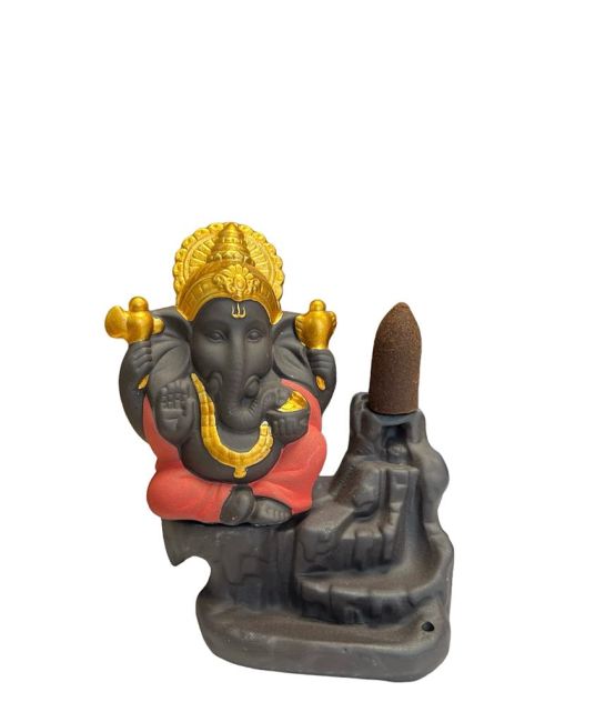 Porta Incienso Backflow Ganesh Rojo-Oro 11cm