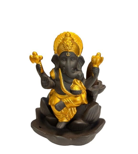 Porta Incienso Backflow Ganesh Lotus - Oro 11cm